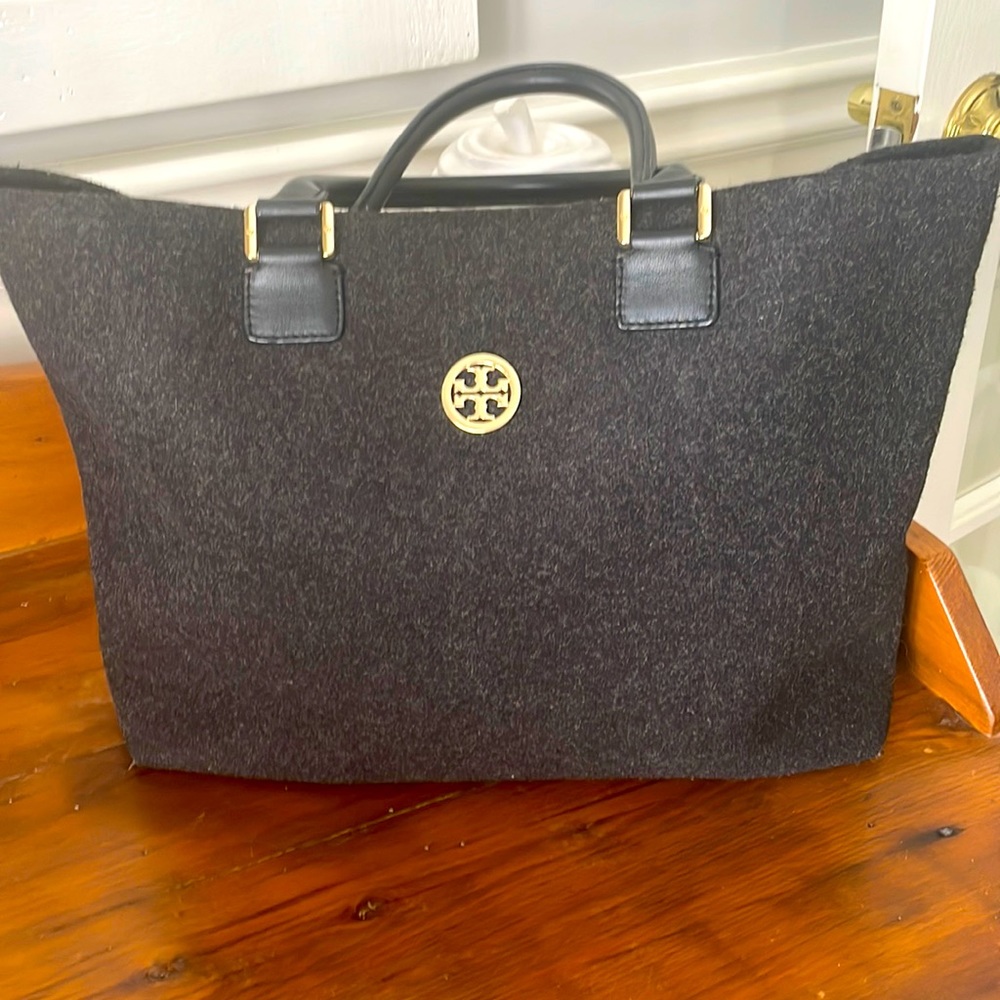 Tory Burch Gray Flannel Tote Bag Handbag